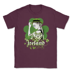 I love Ireland Woman Saint Patricks Day Celebratio Unisex T-Shirt - Maroon