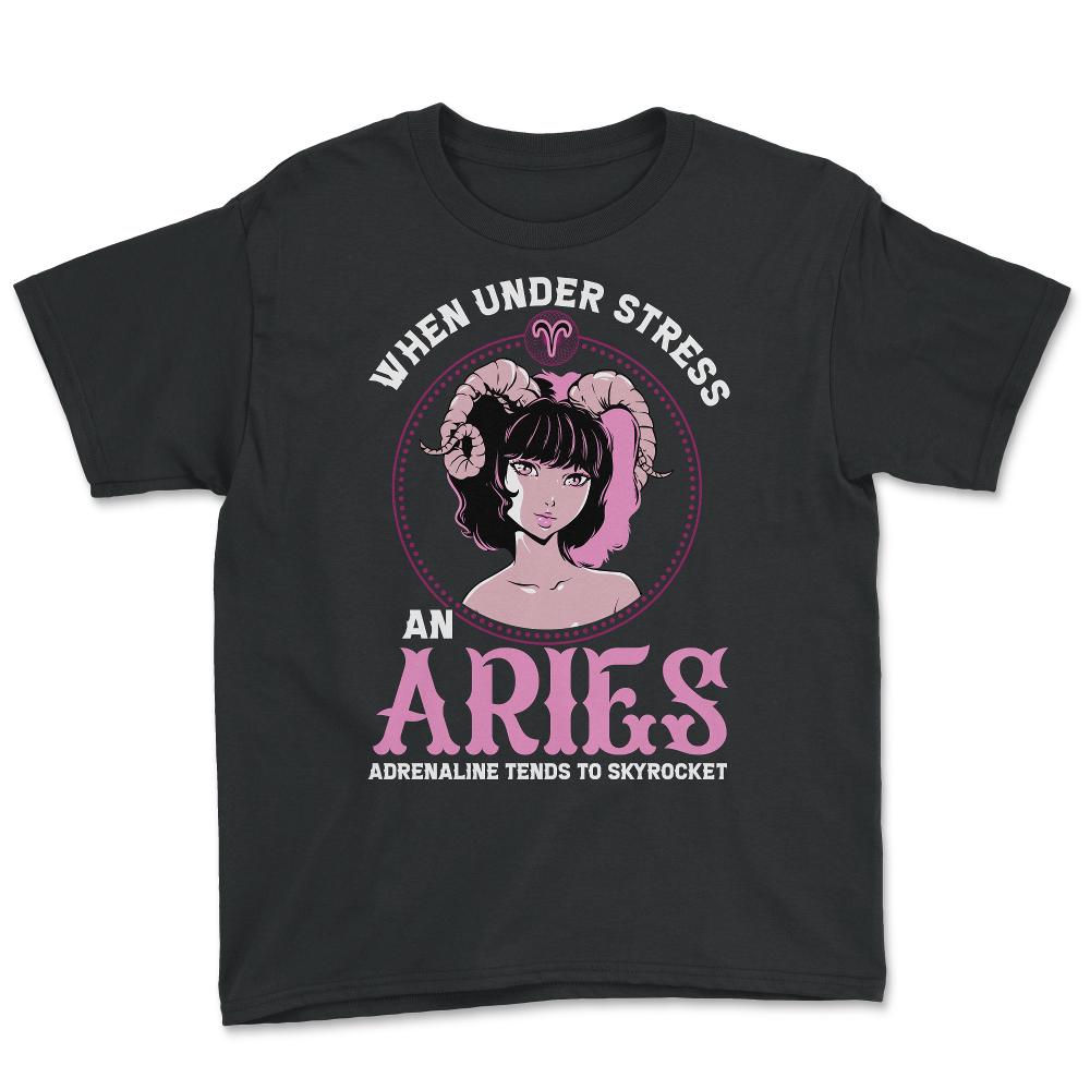 Aries Zodiac Sign Pastel Goth Anime Girl Art graphic - Youth Tee - Black