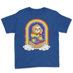 Gay Pride Rainbow Sloth Sitting on Clouds Pride Funny Gift design - Royal Blue