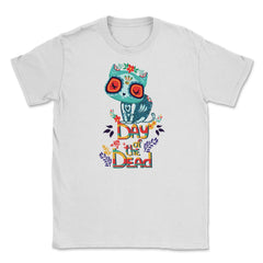 Sugar Skull Cat Day of the Dead Dia de los Muertos Unisex T-Shirt - White