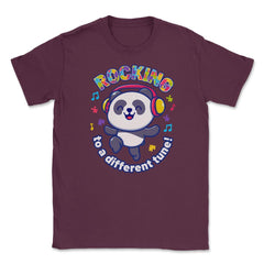 Rocking to a Different Tune Autism Awareness Panda graphic Unisex - Maroon