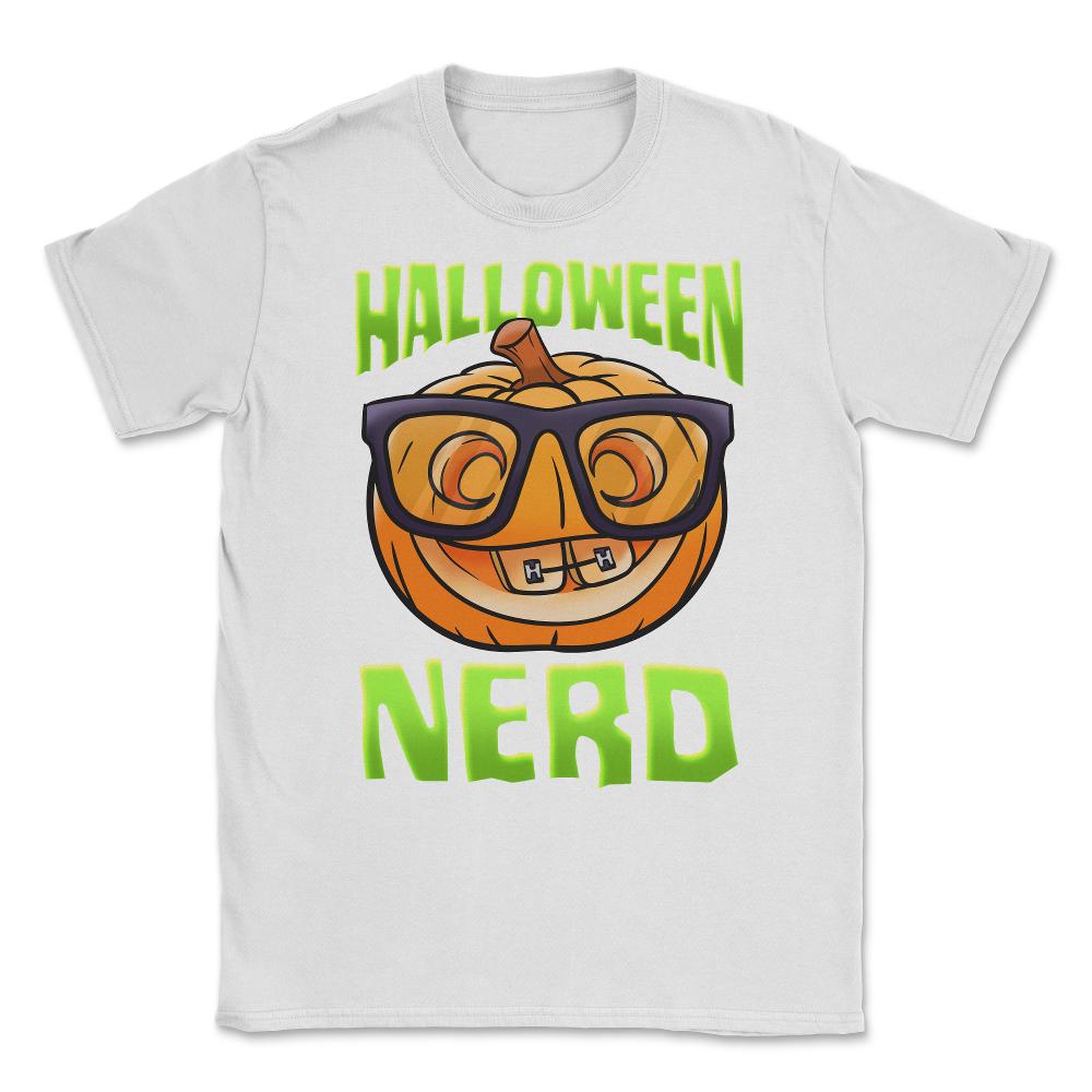 Halloween Nerd Funny Jack O-Lantern with Eyeglasse Unisex T-Shirt - White