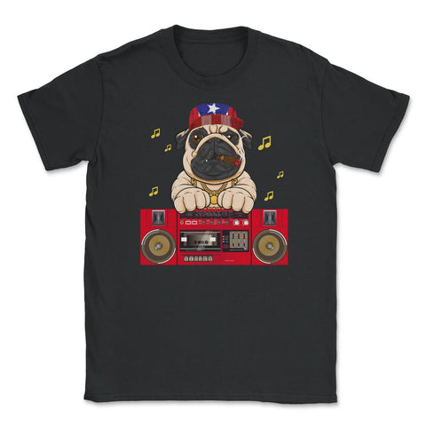 Boricua Pug & Puerto Rico Flag Cap Funny T-Shirt  Unisex T-Shirt - Black