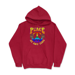 Peace At Any Time Motivational Rainbow Peace Meme graphic Hoodie - Red