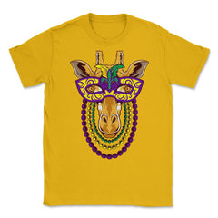 Mardi Gras Giraffe with beads & mask Funny Gift print Unisex T-Shirt - Gold
