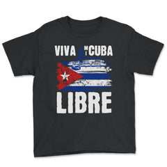Viva Mi Cuba Libre La Habana Capitol & Cuban Flag graphic - Youth Tee - Black
