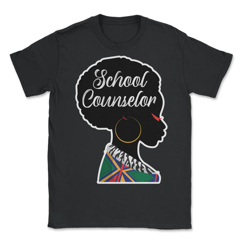 School Counselor Woman African American Roots Afro Hair print - Unisex T-Shirt - Black
