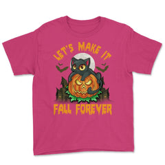 Funny & Cute Cat with Jack o Lantern Halloween Youth Tee - Heliconia
