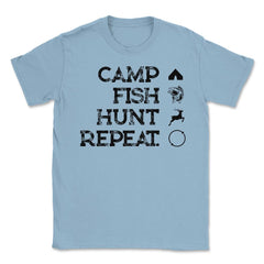 Funny Camp Fish Hunt Repeat Camping Fishing Hunting Gag graphic - Light Blue