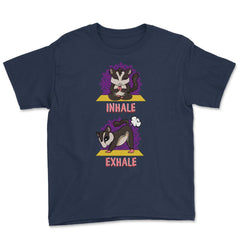 Yoga Stretching Inhale Exhale Farting Sugar Slider graphic Youth Tee - Navy
