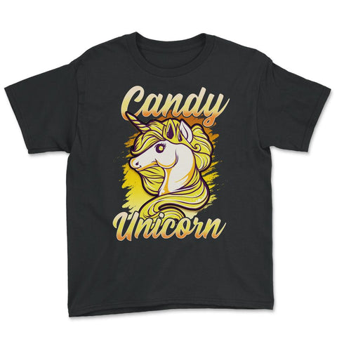 Candy Corn Unicorn Halloween Funny Candy Unicorn Youth Tee - Black