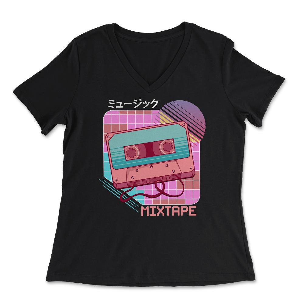 Mixtape Japanese Aesthetic Cassette Vaporwave 80’s & 90’s design - Women's V-Neck Tee - Black