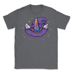 Unicorn Face with Long Lashes Witch Hat Characters Unisex T-Shirt - Smoke Grey