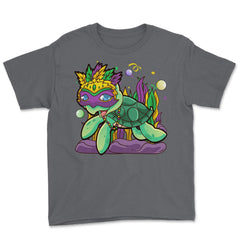 Mardi Gras Turtle with beads & mask Funny Gift product Youth Tee - Smoke Grey