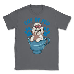 Shih Tzu Cup of Pup Cute Funny Puppy graphic Unisex T-Shirt - Smoke Grey