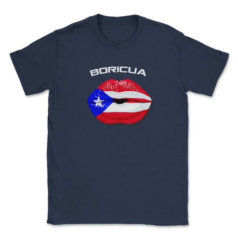 Boricua Kiss Puerto Rico Flag T-Shirt  Unisex T-Shirt - Navy
