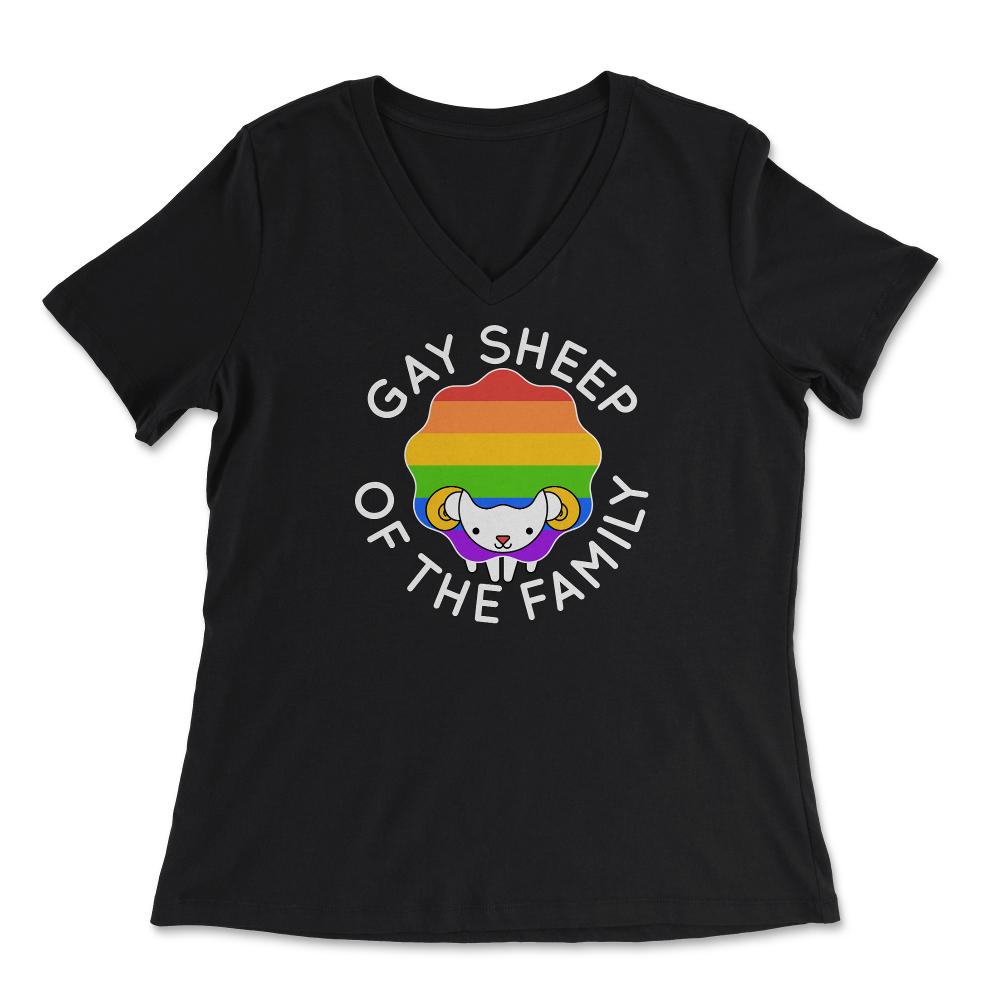 Gay Sheep Of The Family LGBTQ Rainbow Pride design - Women's V-Neck Tee - Black