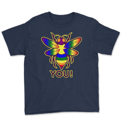 Rainbow Bee You! Gay Pride Awareness design Youth Tee - Navy