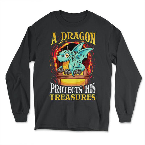 A Dragon Protects His Treasures Mythical Creature Funny graphic - Long Sleeve T-Shirt - Black