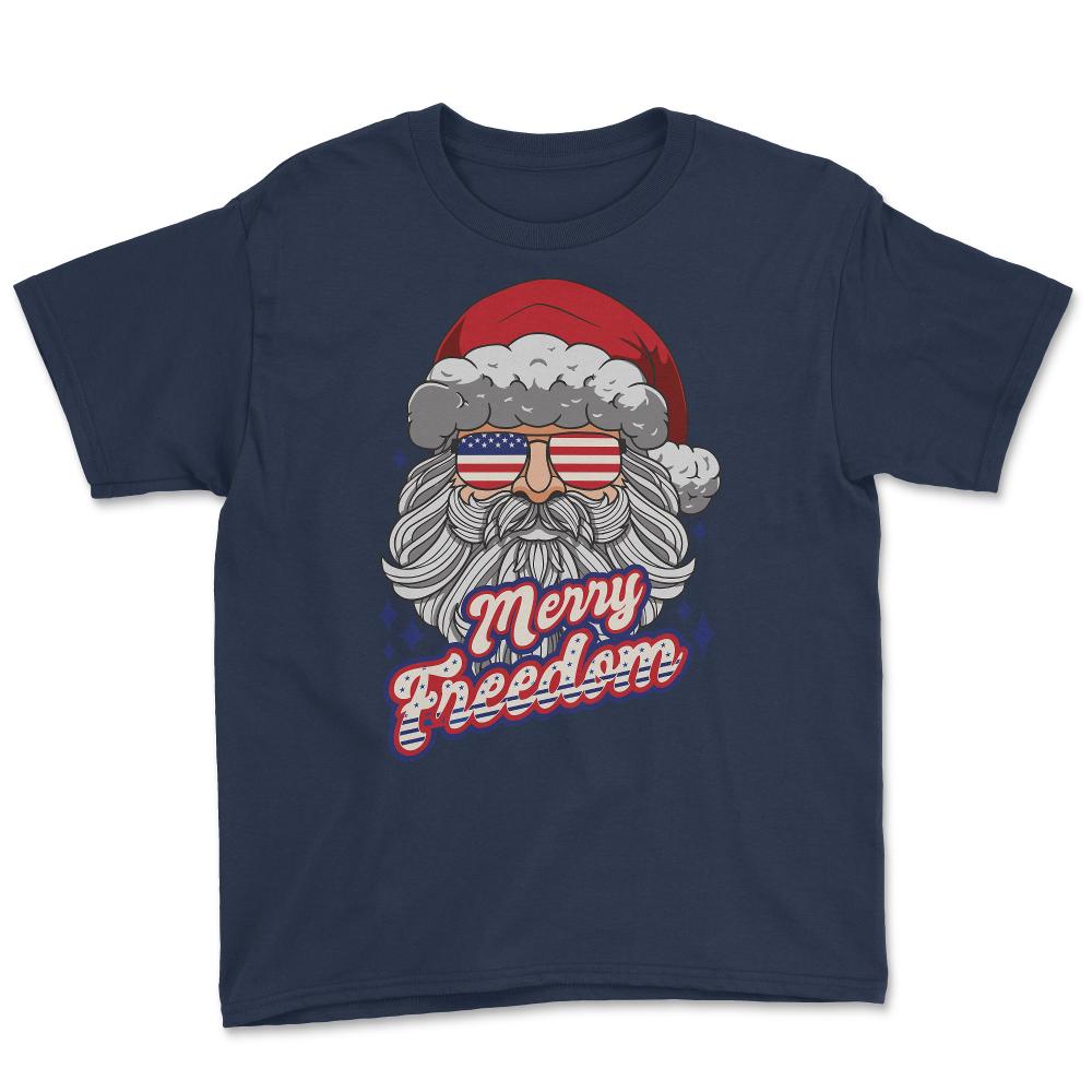 Merry Freedom Patriotic American Santa Claus Funny product Youth Tee - Navy