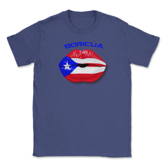 Boricua Kiss Puerto Rico Flag Lips Design graphic Unisex T-Shirt - Purple