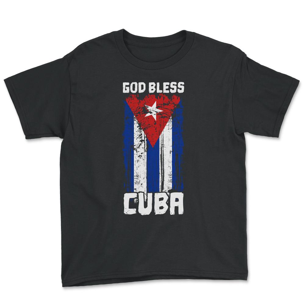 God Bless Cuba Retro Vintage Grunge Cuban Flag print - Youth Tee - Black