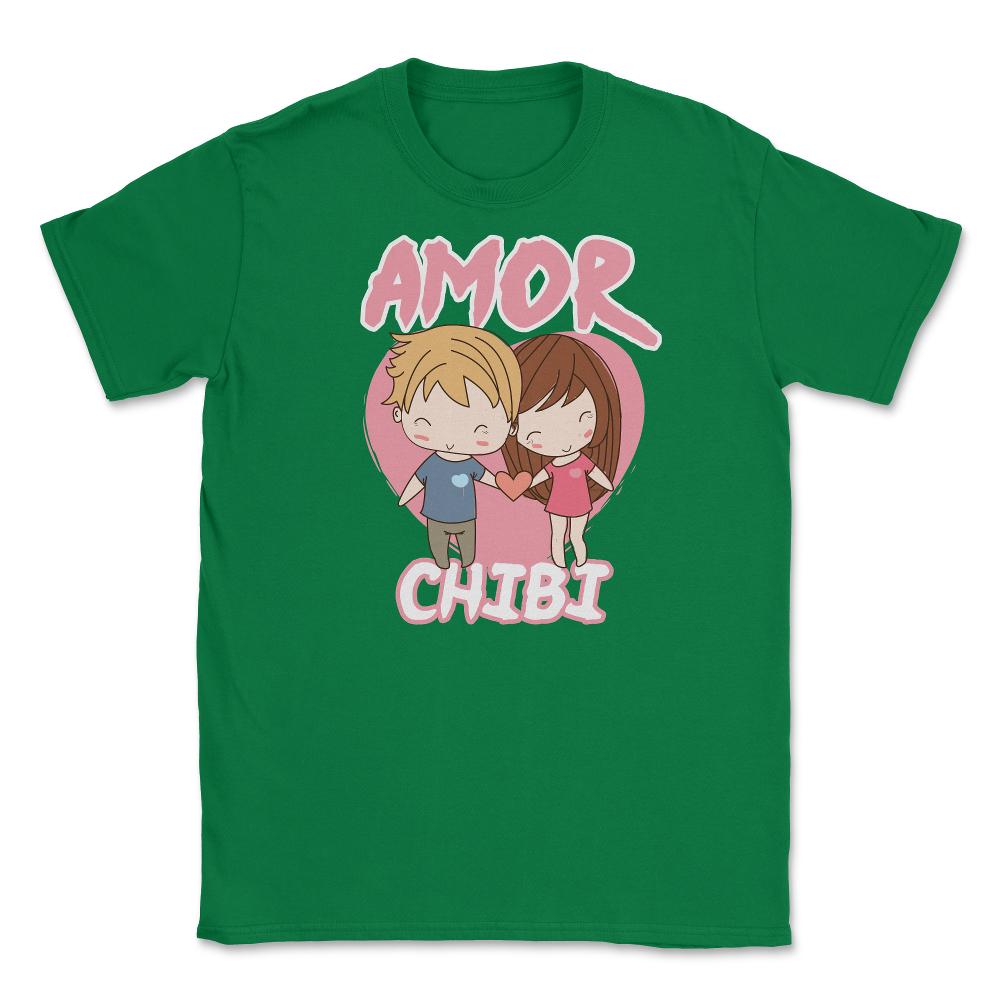 Amor Chibi Anime Couple Humor Unisex T-Shirt - Green