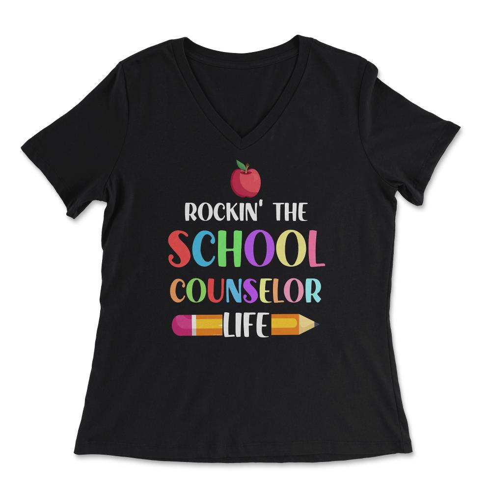 Funny Rockin' The School Counselor Life Pencil Apple Gag graphic - Women's V-Neck Tee - Black