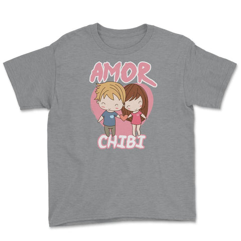 Amor Chibi Anime Couple Humor Youth Tee - Grey Heather