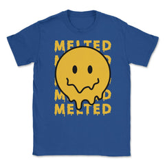 Melting Smiley Face Psychedelic Drip Emoticon design Unisex T-Shirt - Royal Blue