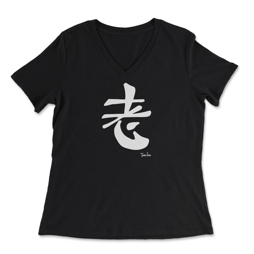 Teacher Kanji Japanese Calligraphy Symbol product - Women's V-Neck Tee - Black