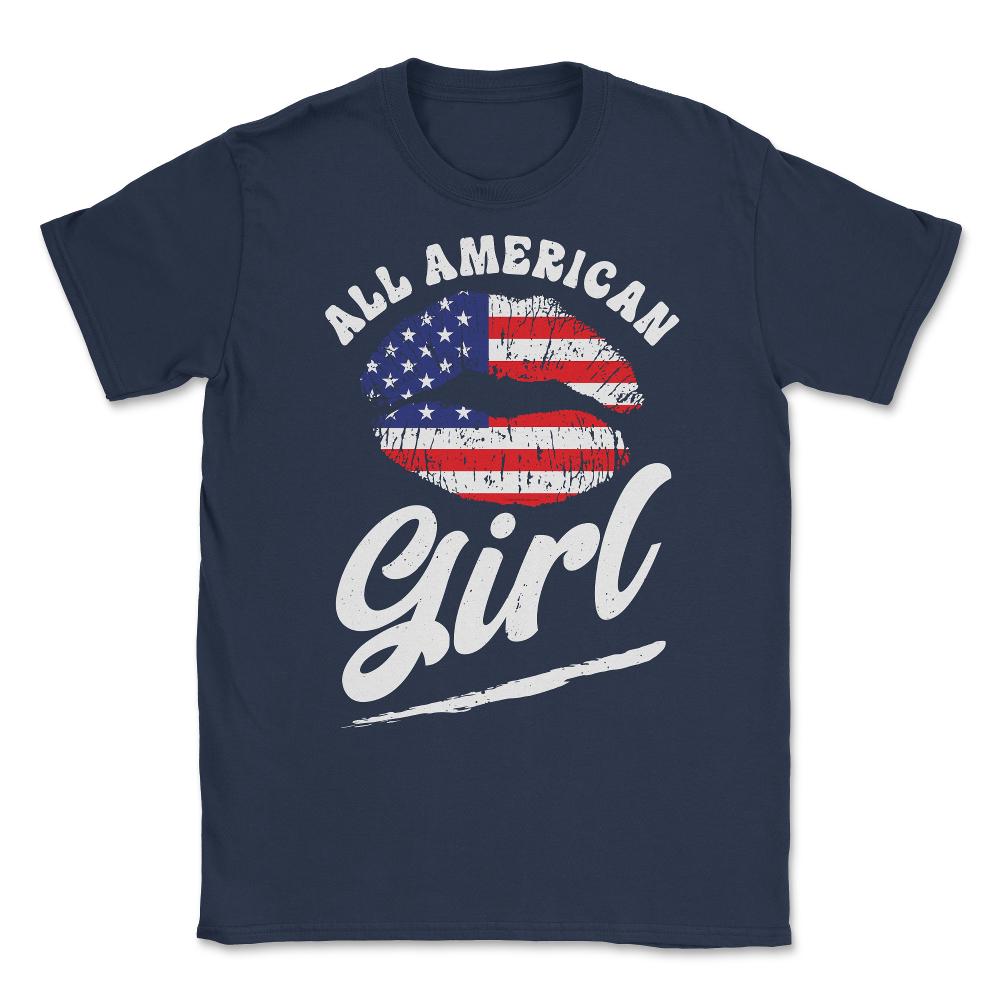 All American Girl Patriotic USA Flag Grunge Style graphic Unisex - Navy
