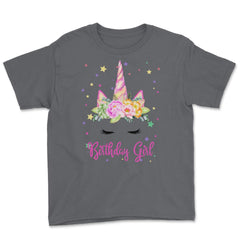 Birthday Girl! Unicorn Lashes design Gift Youth Tee - Smoke Grey