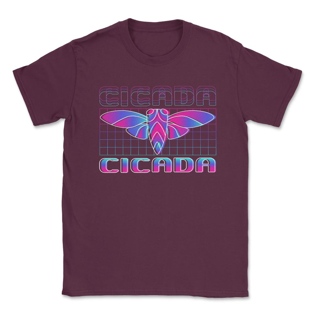 Retro Vintage Vaporwave Cicada Glitch Design product Unisex T-Shirt - Maroon