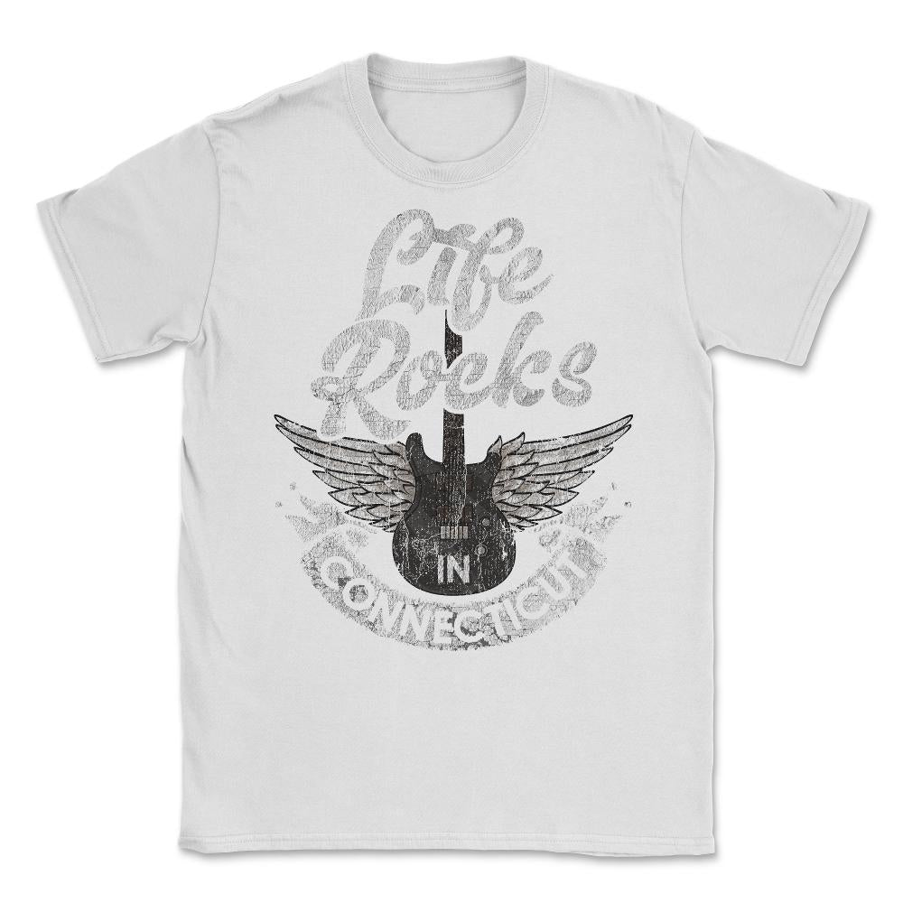 Life Rocks In Connecticut Electric Guitar With Wings print Unisex - White