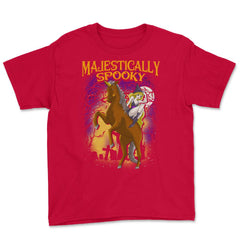 Majestically Spooky Witch & Unicorn Halloween Funn Youth Tee - Red