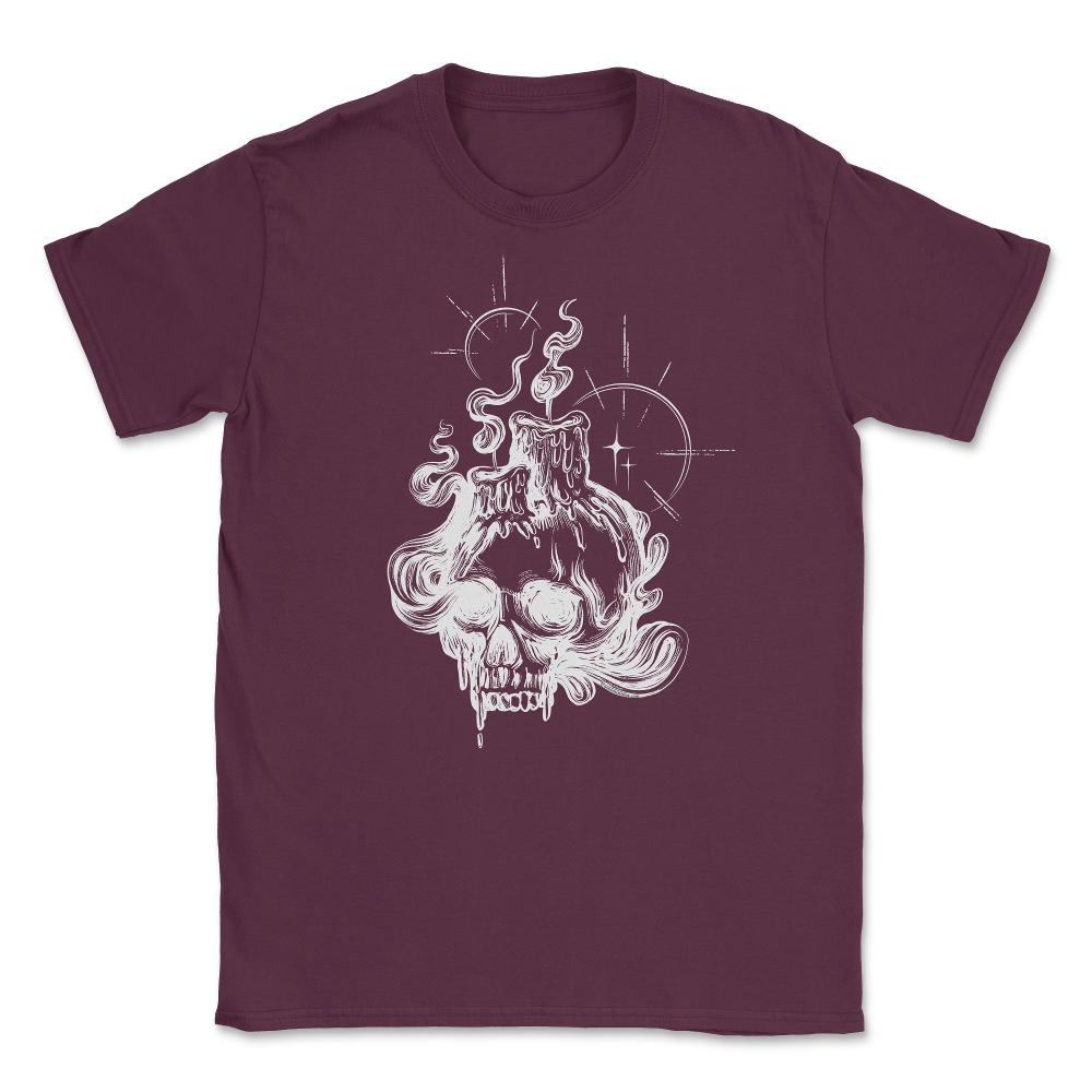 Skull and Candles Skeleton Head Gothic Occult product Unisex T-Shirt - Maroon