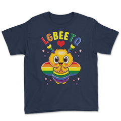 LGBEETQ Cute Bee in Rainbow Flag Colors Gay Pride print Youth Tee - Navy