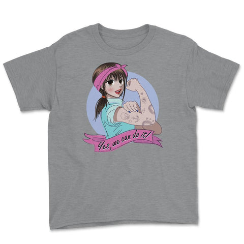 Yes, we can do it! Anime Girl Feminist Youth Tee - Grey Heather