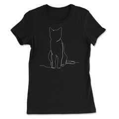 Outline Sitting Kitten Theme Design for Line Art Lovers graphic - Women's Tee - Black