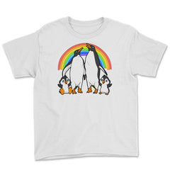 Rainbow Gay Penguin Family Cute Pride Gift graphic Youth Tee - White