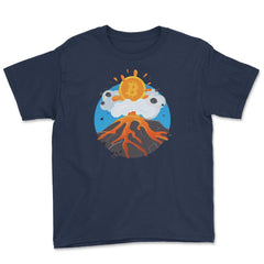 Funny Bitcoin Symbol flying out of a Volcano for Crypto Fans design - Navy