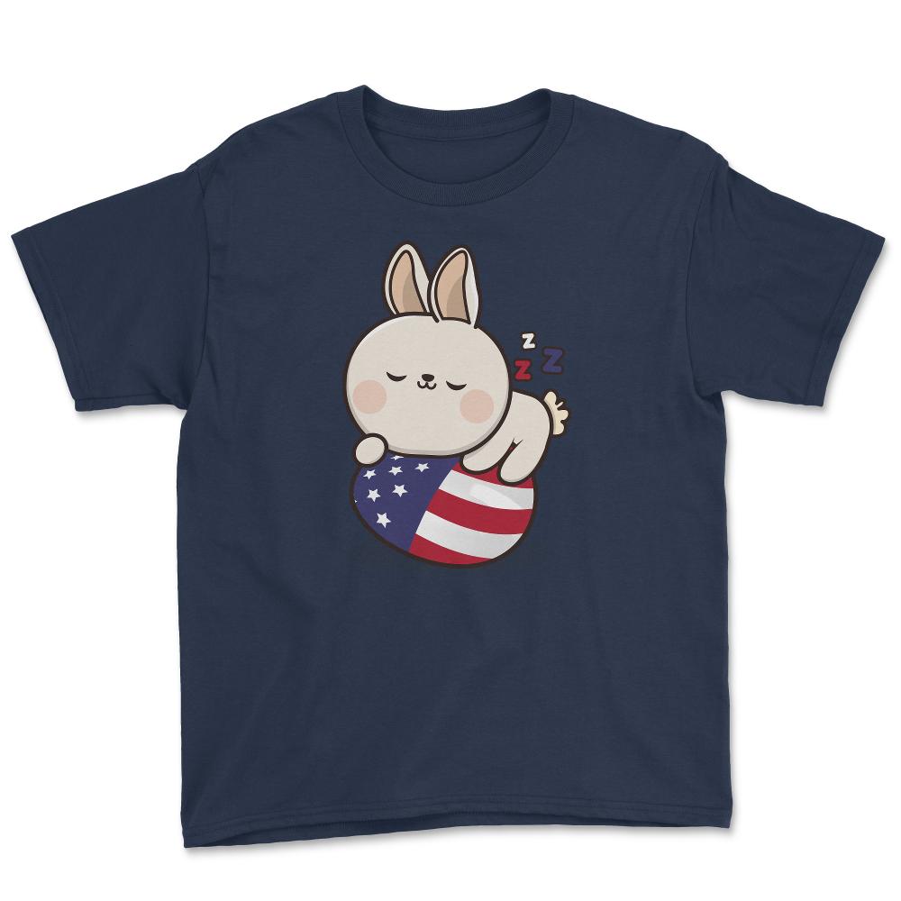 Bunny Napping on an American Flag Egg Gift design Youth Tee - Navy