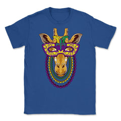 Mardi Gras Giraffe with beads & mask Funny Gift print Unisex T-Shirt - Royal Blue