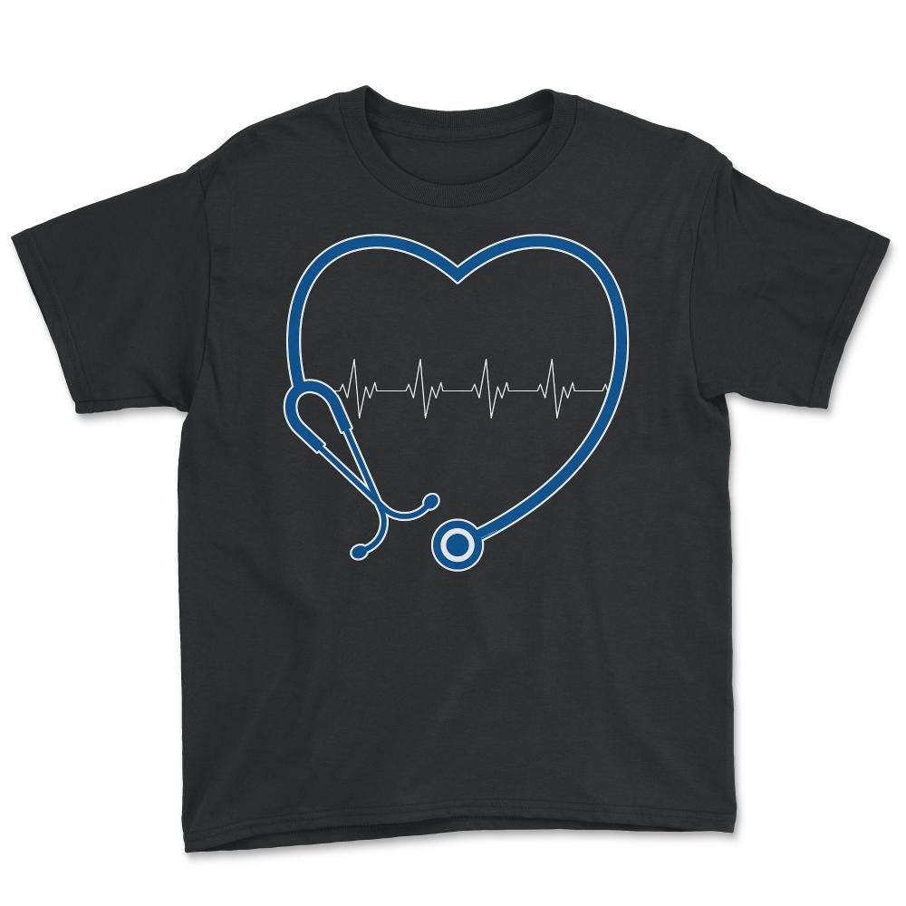 Funny Nurse Heartbeat Heart Stethoscope RN Nursing graphic - Youth Tee - Black