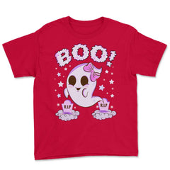 Boo! Girl Cute Ghost Funny Humor Halloween Youth Tee - Red