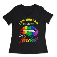 Gay Rainbow Lips Pride Equality Gift print - Women's V-Neck Tee - Black