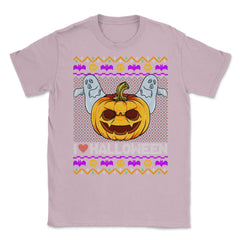 Spooky Jack O-Lantern Ugly Halloween Sweater Unisex T-Shirt - Light Pink