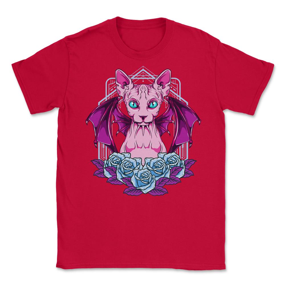Sphynx Goth Cat Mysterious & Sophisticated Hallowe Unisex T-Shirt - Red