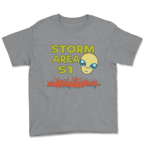 Storm Area 51 Funny Green Alien Can't Stop All of Us graphic Youth Tee - Grey Heather